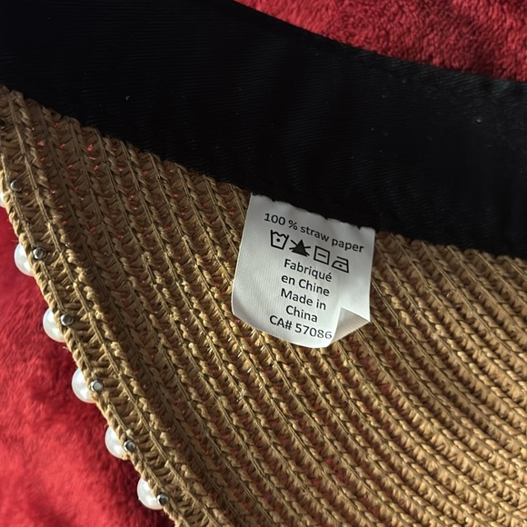 Nordstrom Tan and Black Wide-Brimmed Hat with Pom-Pom Trim - Picture 5 of 7